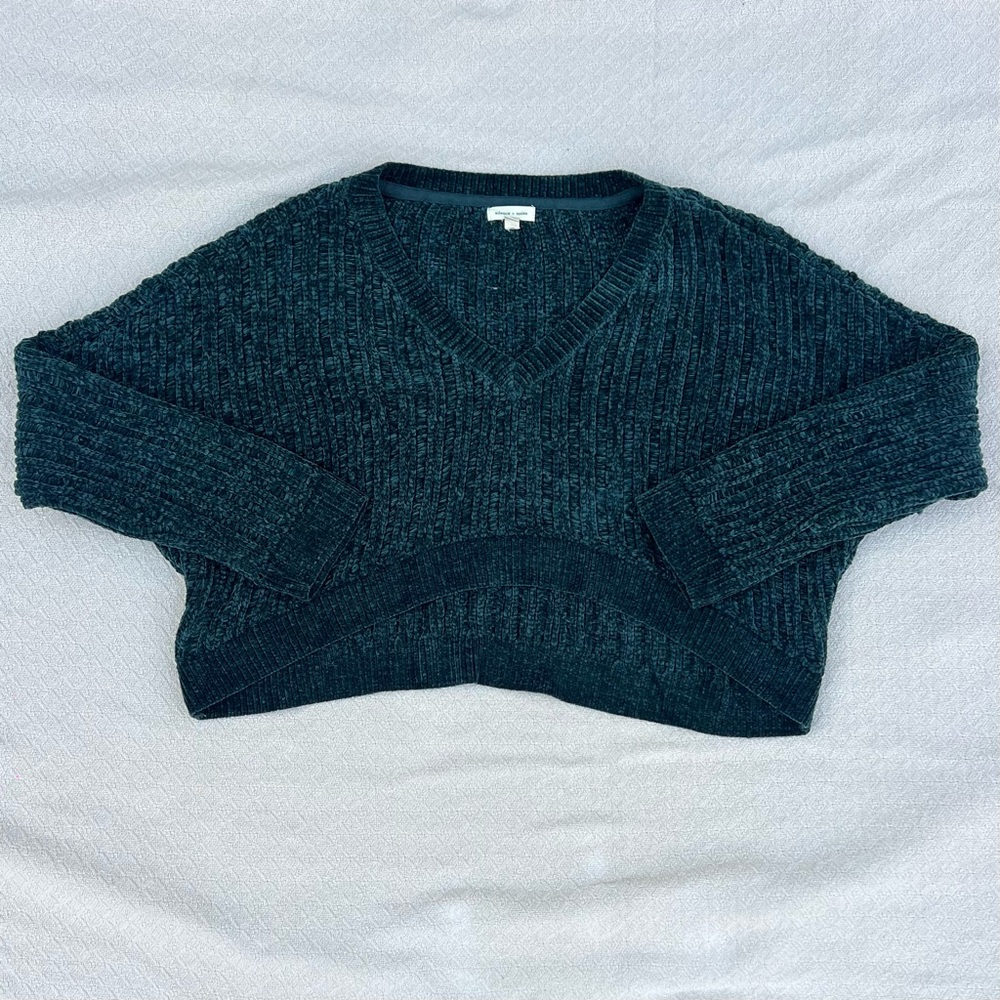 UO Dark Green Chenille Crop Sweater